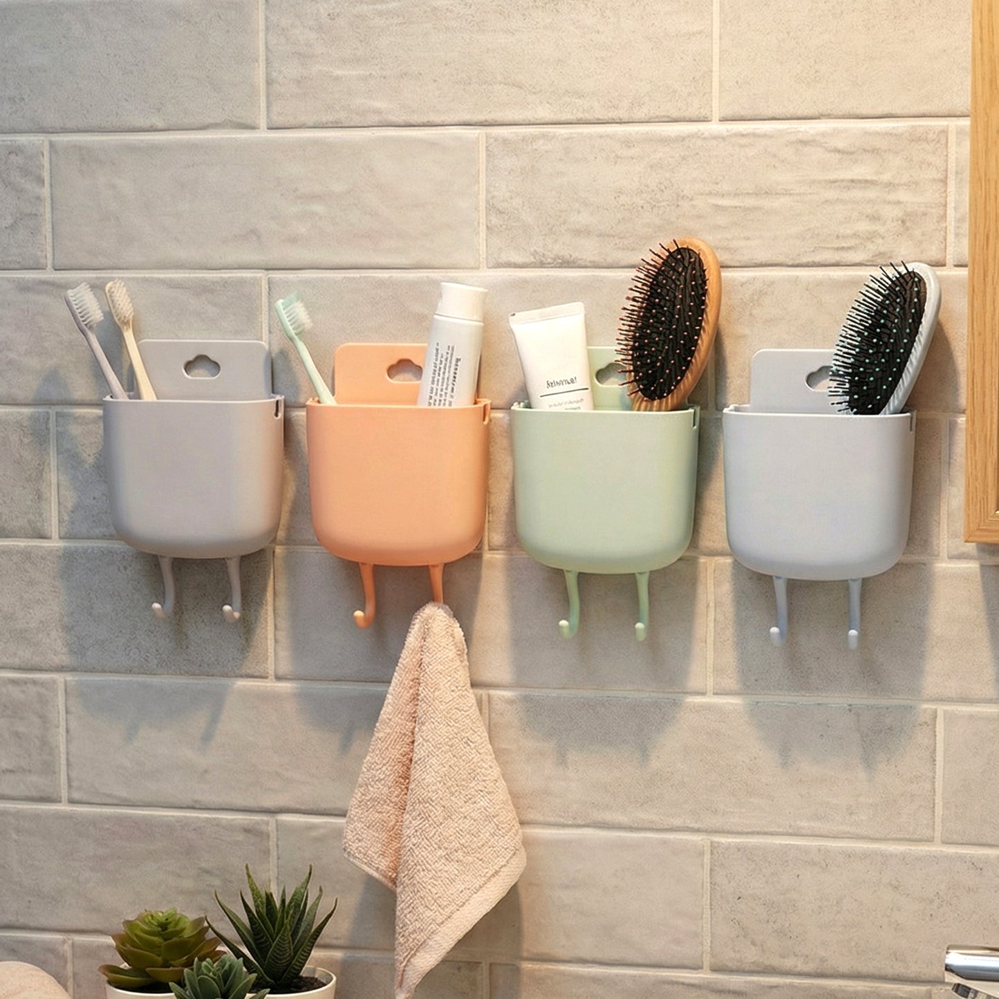 Multi-purpose Plastic Wall Mounted Mobile Charging Holder Set (4 Pc)
