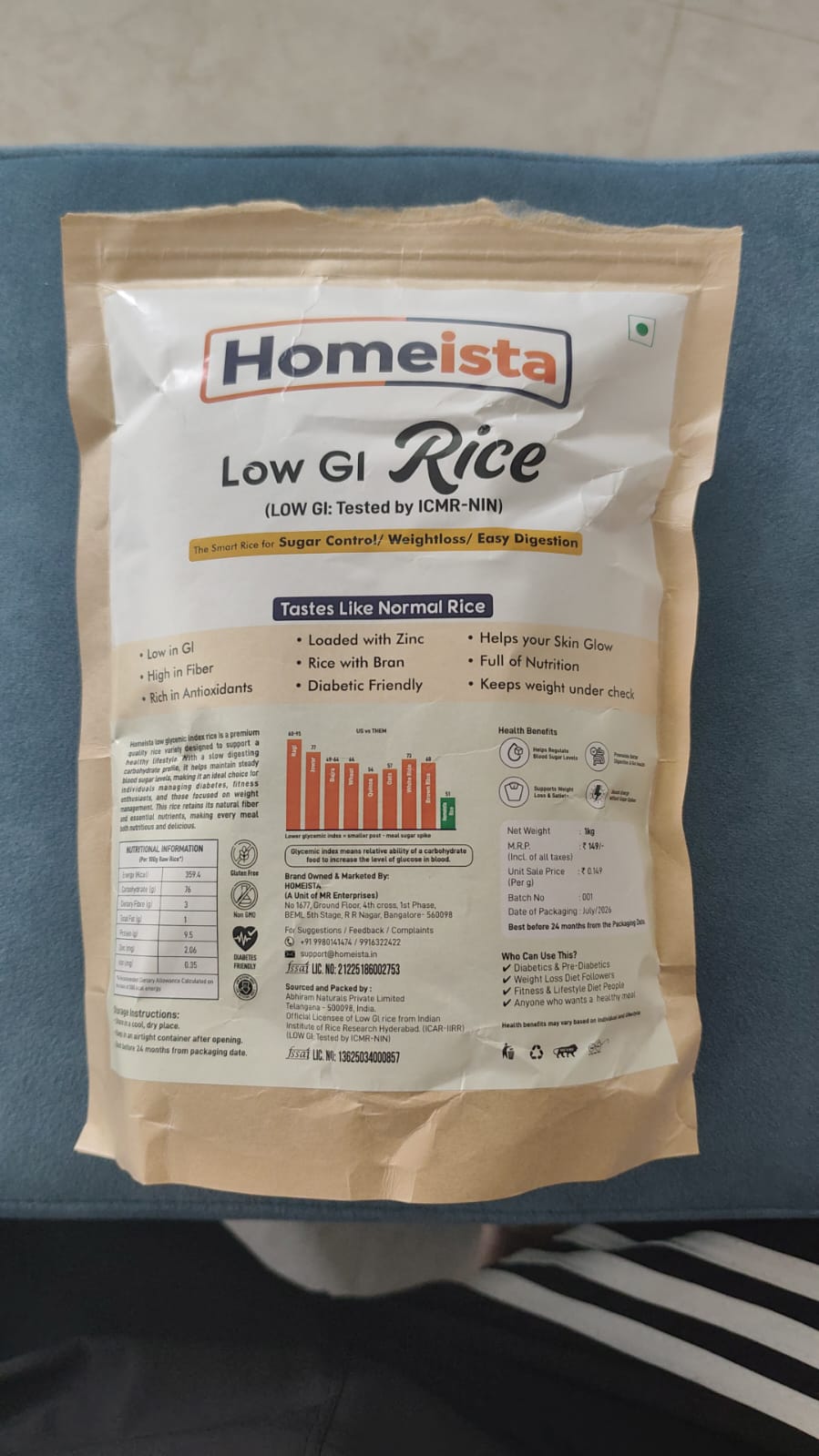 Homeista Low GI Rice | Diabetic Friendly | High Fiber Rice | 1kg